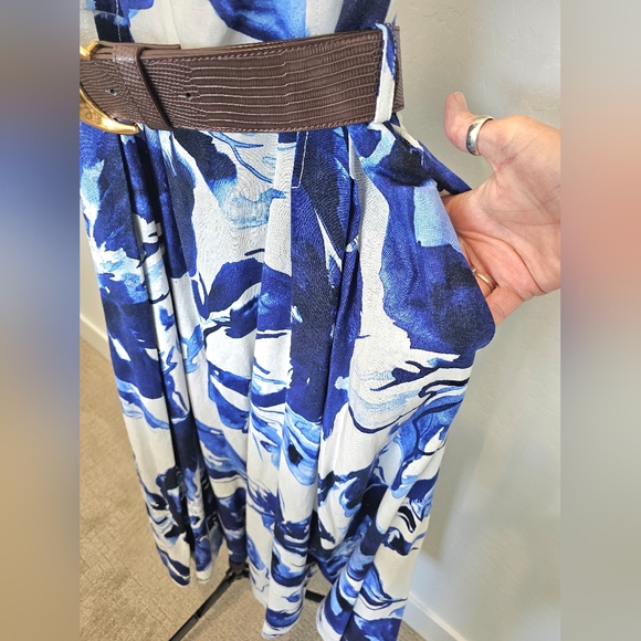 NWT Donna Karan Classy Linen Dress with Blue and White Floral Design Size 10 - Picture 4 of 6